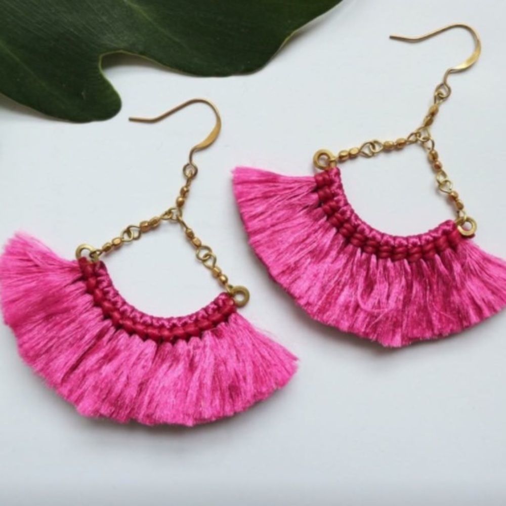 Pink Hanging Tassel Earrings